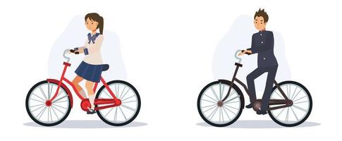 transport concept.everyday leven in japan, japanse student fiets naar school platte vector 2d cartoon karakter illustratie.