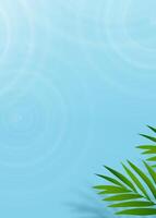 zomer achtergrond, blauw water golven oppervlakte en groen palm bladeren met zonlicht, schaduw Aan zwemmen zwembad, tropisch kokosnoot blad onder water rimpelingen textuur, top visie zwembad voor kunstmatig Product Cadeau vector