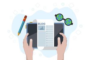 blog artikel creatie concept, inhoud auteur. freelance bedrijf en marketing. creatief schrijven. kopiëren auteur. inhoud beheer. leren online onderwijs over verhaal vertellen, copywriting, en seo. vector