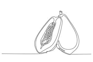 single doorlopend lijn tekening voor de helft gesneden en geheel gezond biologisch papaja's voor boomgaard logo. vers zomer vrucht concept fruit tuin icoon. dynamisch een lijn trek grafisch ontwerp illustratie vector
