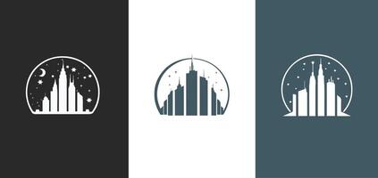 stad gebouw logo of wolkenkrabber versierd met sterren in lineair ontwerp illustratie vrij stijl vector