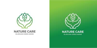 natuur zorg logo met blad en hand- illustratie vrij SVG vector