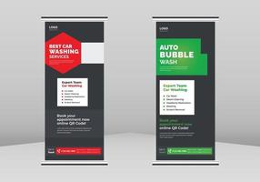 car wash roll up banner ontwerp, express car wash service poster roll up folder sjabloon. auto detaillering service en car wash service flyer poster dl flyer, trend business roll-up banner ontwerp vector