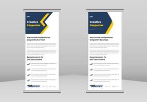 timmerwerk service roll-up banner ontwerp, timmerwerk huis reparatie service poster folder oprollen folder sjabloon. timmerwerk service flyer poster dl flyer, trend business roll-up banner ontwerp vector