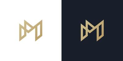 letter m-logo-ontwerp met gouden kleur en eenvoudige lijnkunststijl vector