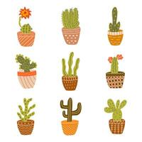 reeks van aanbiddelijk cactussen in een pot. kleurrijk vector