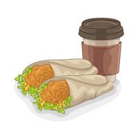 illustratie van taco's met koffie kop vector