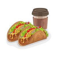 illustratie van taco's met koffie kop vector