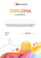 veelhoekige veelkleurige diploma sjabloon met abstracties. plat diploma van de winnaar van sport-, wetenschappelijke en educatieve competities. vector