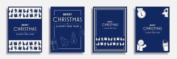 vrolijk kerstfeest en nieuwjaar 2022 brochure covers set. xmas minimaal bannerontwerp met decoratieve randen met geschenken, bomen, sneeuwpop en andere. vectorillustratie voor flyer, poster of wenskaart vector