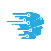 een blauw logo met een man's hoofd en een virtueel realiteit koptelefoon vector