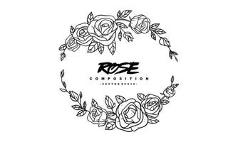 roos compositie arrangement voor bruiloft uitnodiging ontwerp, planten en bloemen voor elegante belettering frame, handgetekende vectorillustratie voor romantisch en vintage design vector