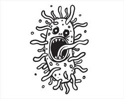 virus monster hand getekende vector. hand getekende lijn kunst cartoon afbeelding. geïsoleerd pictogram op witte achtergrond vector