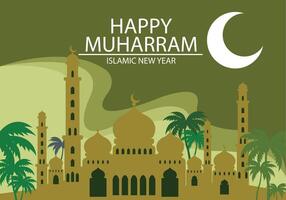 gelukkig Islamitisch nieuw jaar 1445 h.islamitisch groet kaart concept met Arabisch lantaarn ontwerp illustratie. gelukkig nieuw hijri jaar met schoonschrift vector