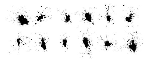 collectie abstract van inktslag en inkt splash voor grunge design elementen. zwarte penseelstreek en plonstextuur op wit papier. handgetekende illustratieborstel voor vuile textuur. vector