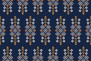 traditioneel etnisch motieven ikat meetkundig kleding stof patroon kruis steek.ikat borduurwerk etnisch oosters pixel marine blauw achtergrond. samenvatting, illustratie. textuur, decoratie, behang. vector