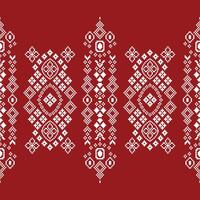 traditioneel etnisch motieven ikat meetkundig kleding stof patroon kruis steek.ikat borduurwerk etnisch oosters pixel rood achtergrond. samenvatting, illustratie. textuur, kerst, decoratie, behang. vector