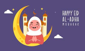 heilig eid al adha mubarak schattig banier tekenfilm tekening vector