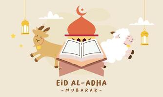 heilig eid al adha mubarak schattig banier tekenfilm tekening vector