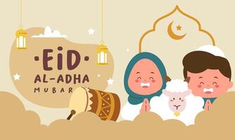 heilig eid al adha mubarak schattig banier tekenfilm tekening vector