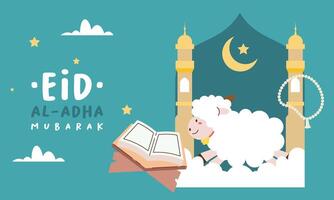 heilig eid al adha mubarak schattig banier tekenfilm tekening vector