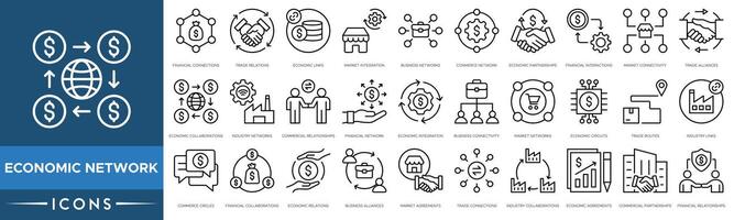 economisch netwerk icoon. financieel verbindingen, handel relaties, economisch koppelingen, markt integratie, bedrijf netwerken, handel netwerk en economisch partnerschappen vector