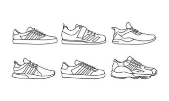 set van sport- en levensstijlschoenen, sneaker vector handgetekende collectie, schoen lineart icoon. nieuwe schoenillustratie voor ontwerpelement voor sport en branding