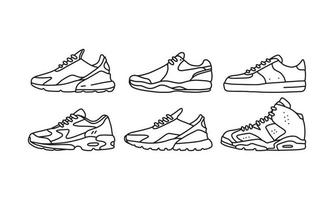 set van sport- en levensstijlschoenen, sneaker vector handgetekende collectie, schoen lineart icoon. nieuwe schoenillustratie voor ontwerpelement voor sport en branding