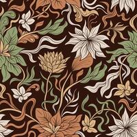 kleurrijk naadloos patroon met een rangschikking van bloeiend planten en lang bladeren vector