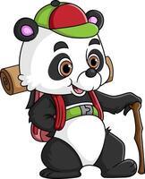 cartoon staande panda met rugzak vector