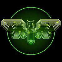 techno stijl neon insect icoon. mot, cicade in de het formulier van labyrint, blockchain, digitaal communicatie. logo vector