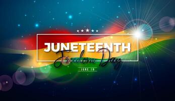 juneteenth vrijheid dag ontwerp. Afrikaanse Amerikaans juni 19 onafhankelijkheid dag. jaar- Amerikaans emancipatie vakantie illustratie met typografie belettering en vlag Aan blauw achtergrond voor banier vector