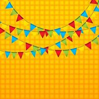 festa Junina illustratie met kleurrijk partij vlag slinger Aan geel geruit achtergrond. festa de sao joao Brazilië juni traditioneel vakantie festival ontwerp voor viering banier, folder vector
