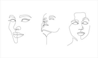 illustratie van expressieve en elegante vrouw gezichten in één lijn kunststijl. doorlopende tekening in vector die het best wordt gebruikt voor pictogrampakket voor huidverzorging en schoonheidsproducten, kunstafdrukken, posters, enz.