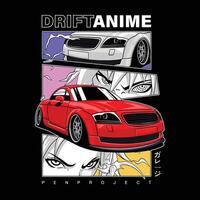 auto ontwerp illustratie, straat racing auto met anime tekens vector