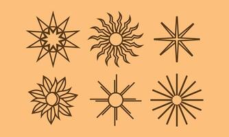 collectie set van zon iconen. zon-logo in boho-stijl symbool. vectorelementillustratie voor decoratie in moderne minimalistische stijl. Boheems natuurontwerp. vector