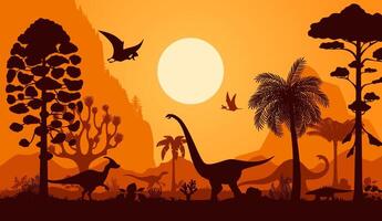 prehistorisch dinosaurus silhouetten, tafereel vector