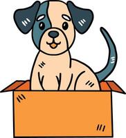 een hond is zittend in een doos vector