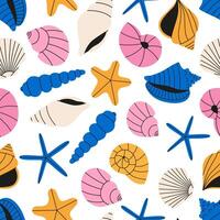 schelpen naadloos patroon in levendig kleuren. zomer patroon van zee schulp voor omhulsel papier, behang, notitieboekje omslag. vector