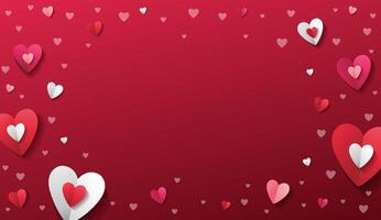 Valentijnsdag dag rood achtergrond met papier rood en wit harten vector