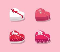 isometrische geschenk dozen reeks voor Valentijnsdag dag banier of groet kaart. hart vormig presenteert verzameling Aan roze achtergrond vector