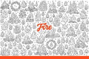 vreugdevuren gemaakt van brandend hout met brand en vlammen warm toeristen gedurende wandeltocht. hand- getrokken tekening vector