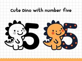 schattig tekening dinosaurus met aantal vijf voor kleuters. illustratie. vector