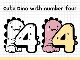 schattig tekening dinosaurus met aantal vier voor kleuters. illustratie. vector