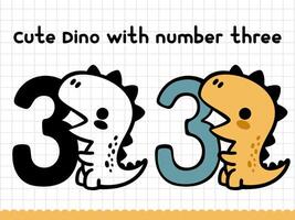 schattig tekening dinosaurus met aantal drie voor kleuters. illustratie. vector