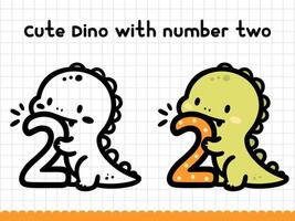 schattig tekening dinosaurus met aantal twee voor kleuters. illustratie. vector