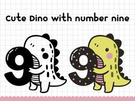 schattig tekening dinosaurus met aantal negen voor kleuters. illustratie. vector