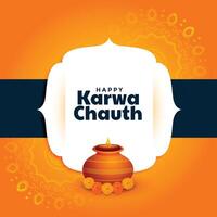 gelukkig karwa chauth groet met kalash en diya decoratie vector