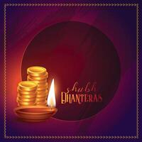 goud munten en diya gelukkig dhanteras achtergrond vector