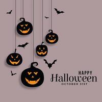 gelukkig halloween hangende pompoenen en vleermuizen achtergrond vector